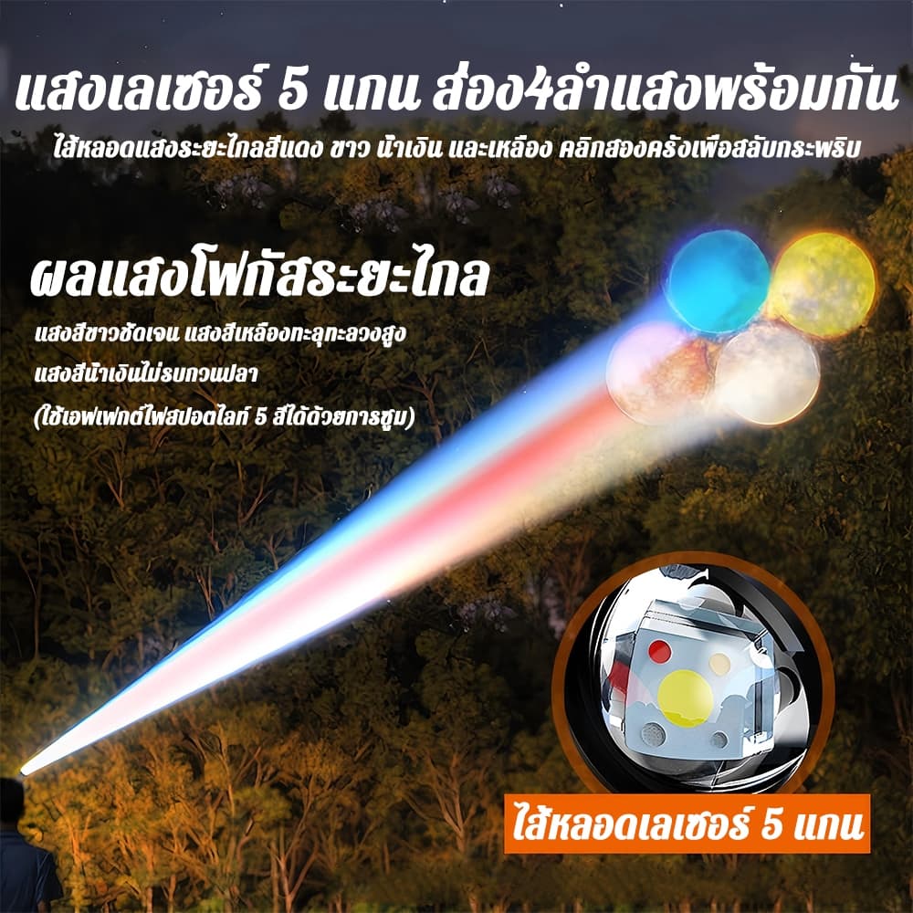 สว่างกว่าไฟรถไฟฉายคาดหัว ไฟฉายคาดหัวLED 50000mAh ปรับแสงได้5สี แสง6 ตกปลากลางคืน ดูแมงป่องตั้งแคมป์ ไฟสายคาดหัว รูปที่ 4