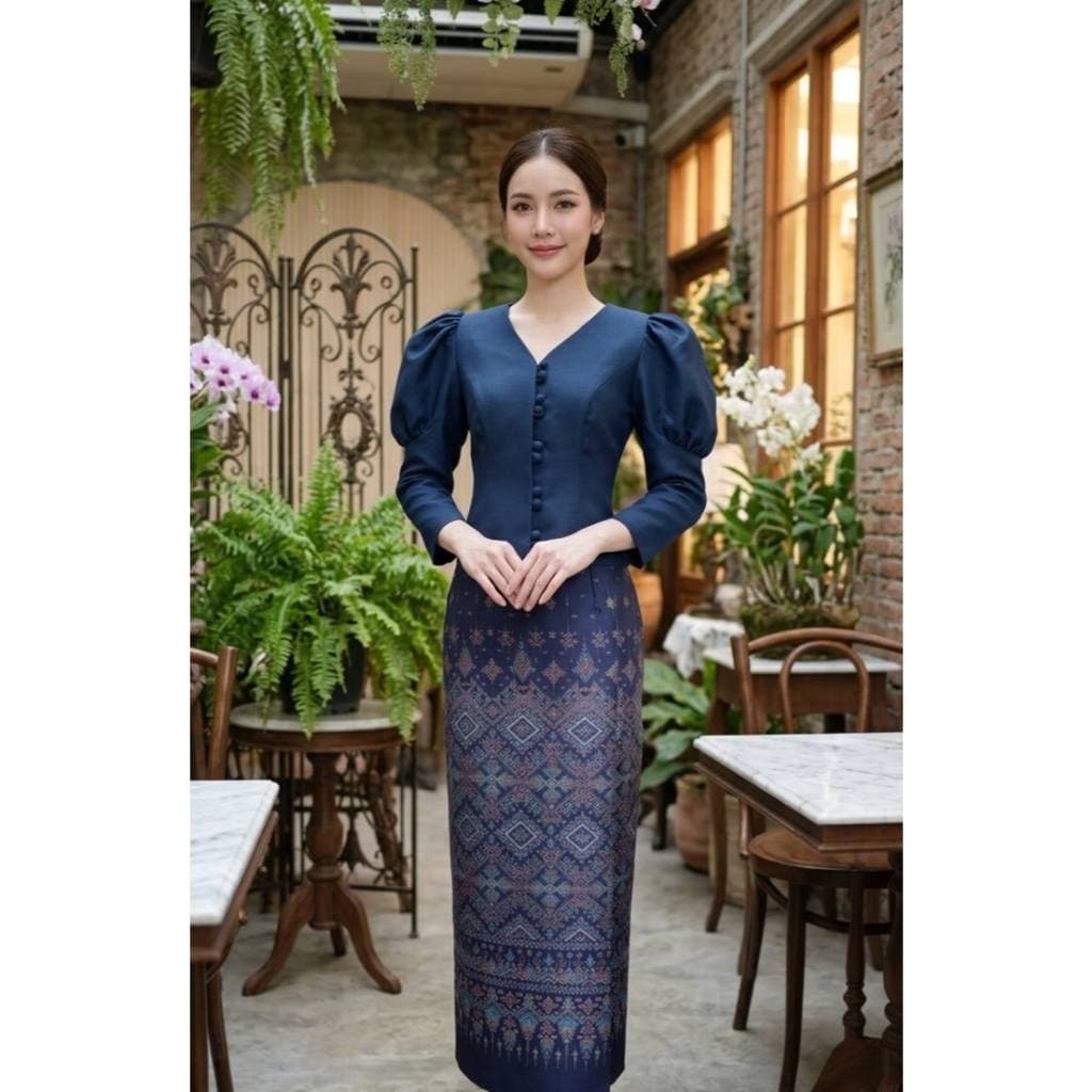 เสื้อผ้าฝ้ายลินินคอวีแขนเจ้าหญิง รูปที่ 4