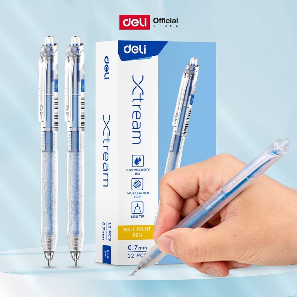 ปากกาลูกลื่นแบบกด Deli รุ่น EQ60/EQ80 ขนาดเส้น 0.7 หมึกน้ำเงิน มีที่จับ รูปที่ 5