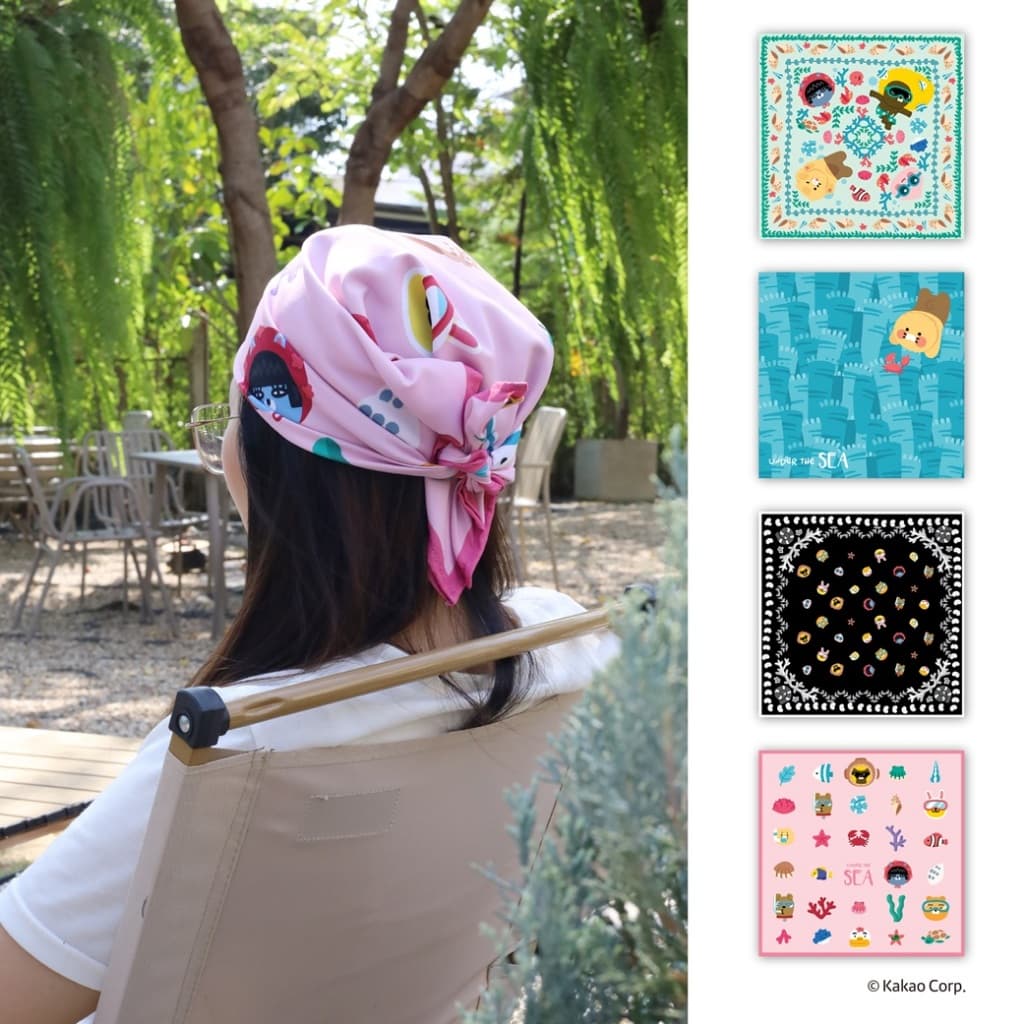 ใหม่ Kakao Friends ผ้าโพกศีรษะ ผ้าเช็ดหน้า ขนาด 24x24 นิ้ว Collection Under the Sea รูปที่ 1