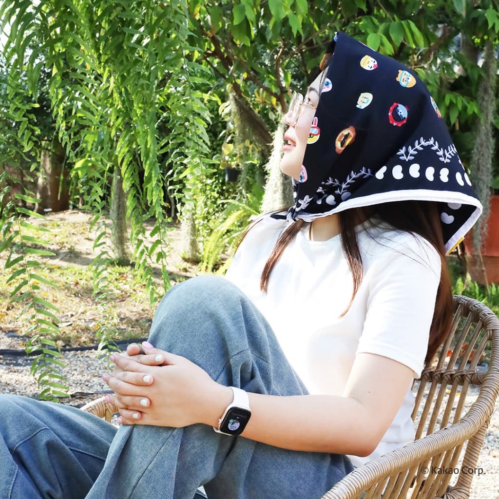 ใหม่ Kakao Friends ผ้าโพกศีรษะ ผ้าเช็ดหน้า ขนาด 24x24 นิ้ว Collection Under the Sea รูปที่ 2
