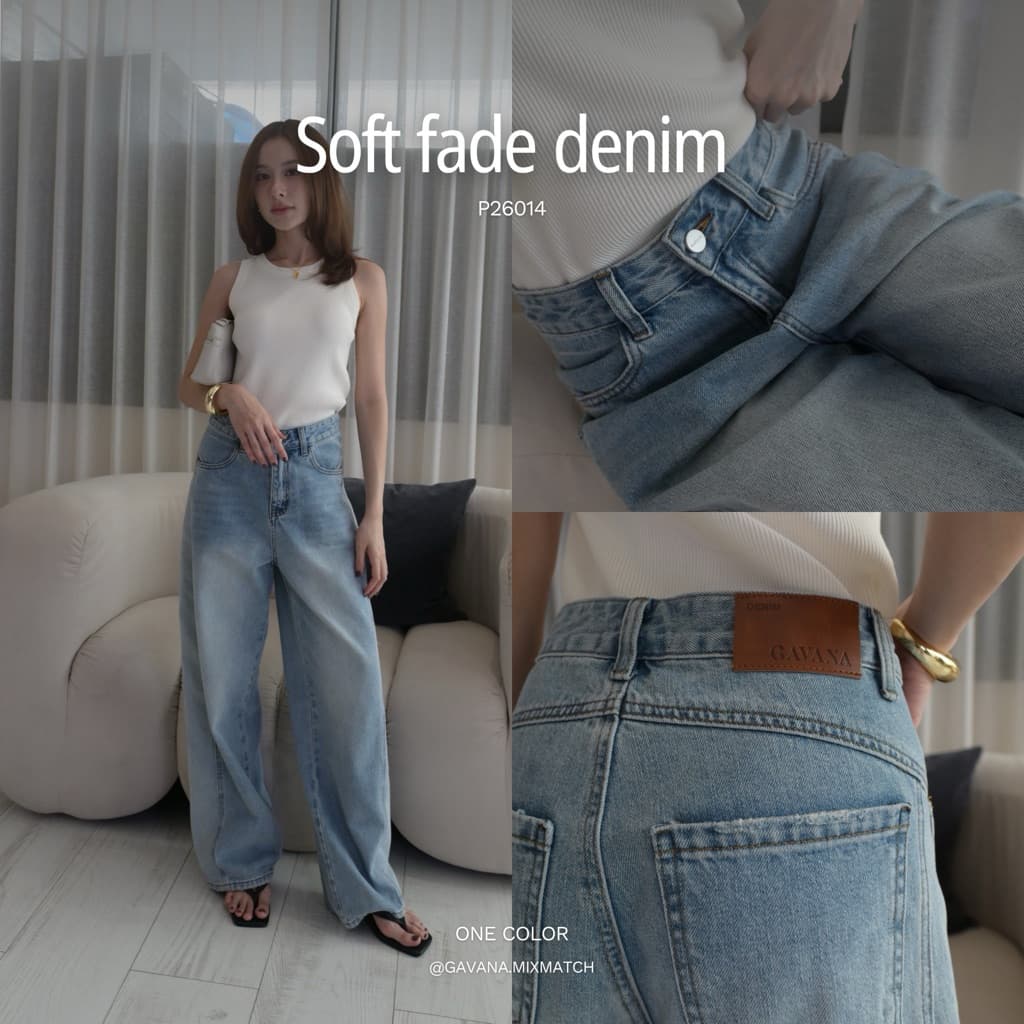 GAVANA — Soft Fade Denim Pants — กางเกงยีนส์ขายาวทรง Barrel — #P26014 รูปที่ 1