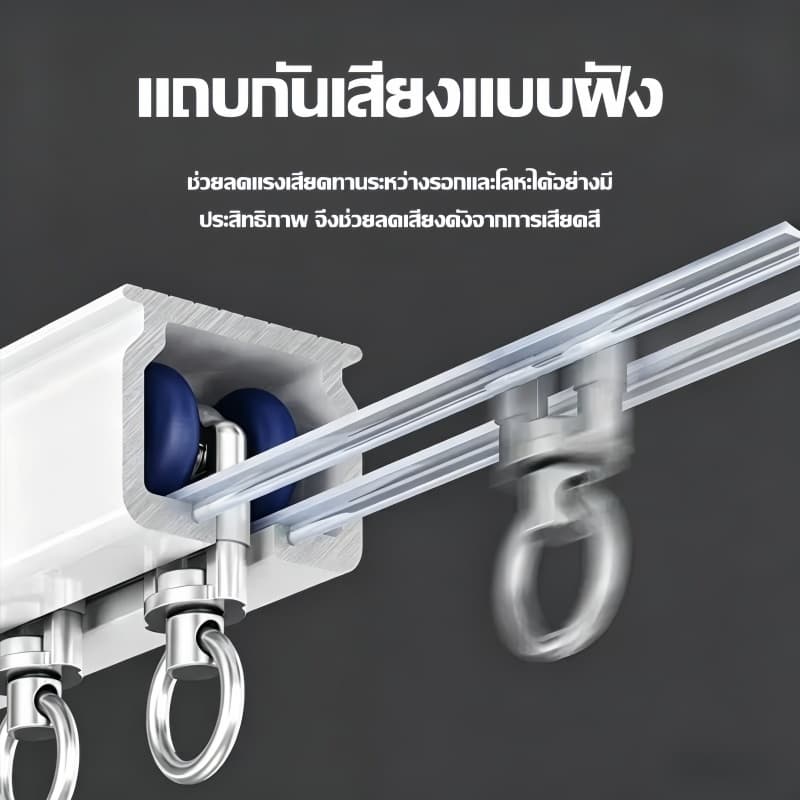 ราง M ประกอบครบชุด เกรด A ลูกล้อพลาสติก ห่วงม่านเหล็กชุบนิเกิ้ลอย่างดี รางม่าน2ชั้น รูปที่ 2