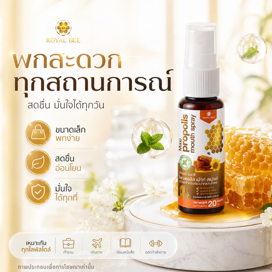 4 หลอด โพรโพลิส สเปรย์สำหรับช่องปาก สูตรเข้มข้น Propoliz Mouth Spray 20ml. รูปที่ 5
