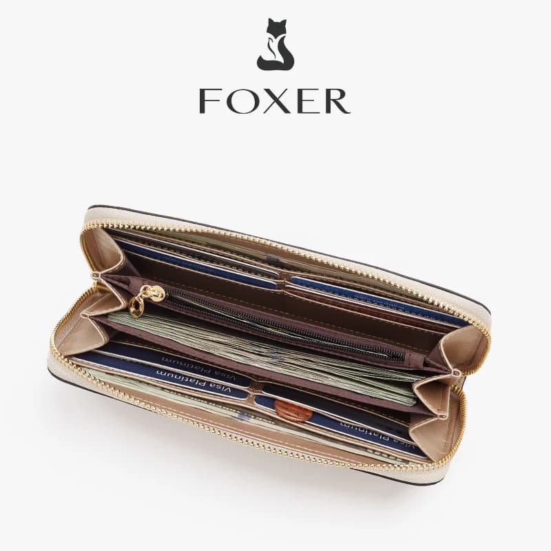 FOXER กระเป๋าสตางค์ยาวมีซิป ดีไซน์ทันสมัย ​​จุของได้เยอะ มีช่องใส่บัตรหลายช่อง รูปที่ 5