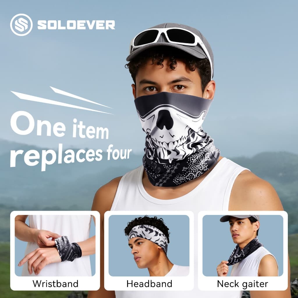 SOLOEVER ผ้าบัฟกันฝุ่น ผ้าคลุมหน้าลายหัวกะโหลก ผ้าบัฟ ผ้าบัฟกันแดด กันuv หน้ากากกันแดด น้ากากกันฝุ่น จักรยาน มอเตอร์ไซค์ รูปที่ 3