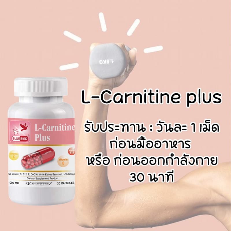 แอลคาร์นิทีน พลัส L-Carnitine Plus ตรา บลูเบิร์ด ขนาด 1000 มิลลิกรัม 30 แคปซูล รูปที่ 2