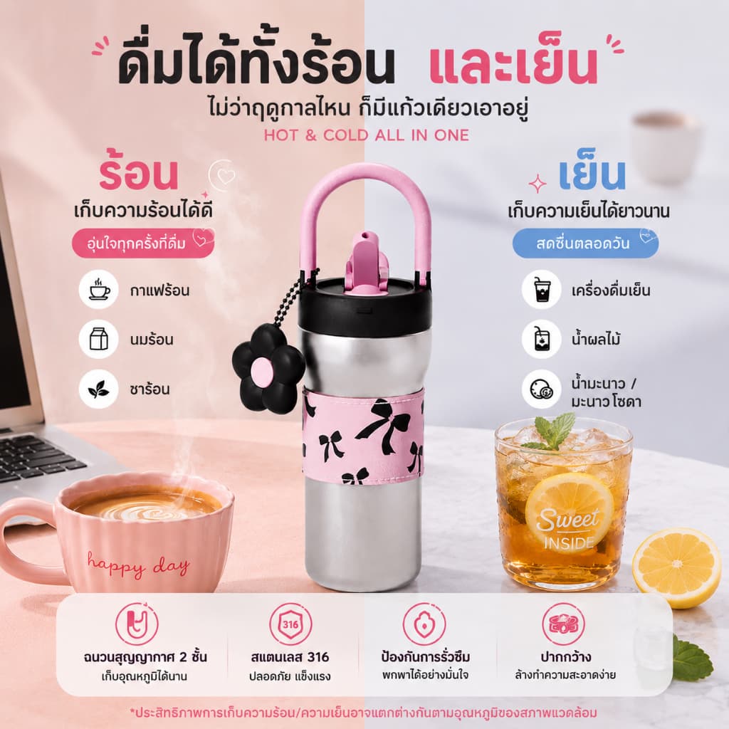 แก้วน้ำเก็บความเย็น 720MLเย็น 24h กระติกน้ําร้อน 316 สแตนเลส กระติกเก็บความเย็น น้ําหลอด รูปที่ 4