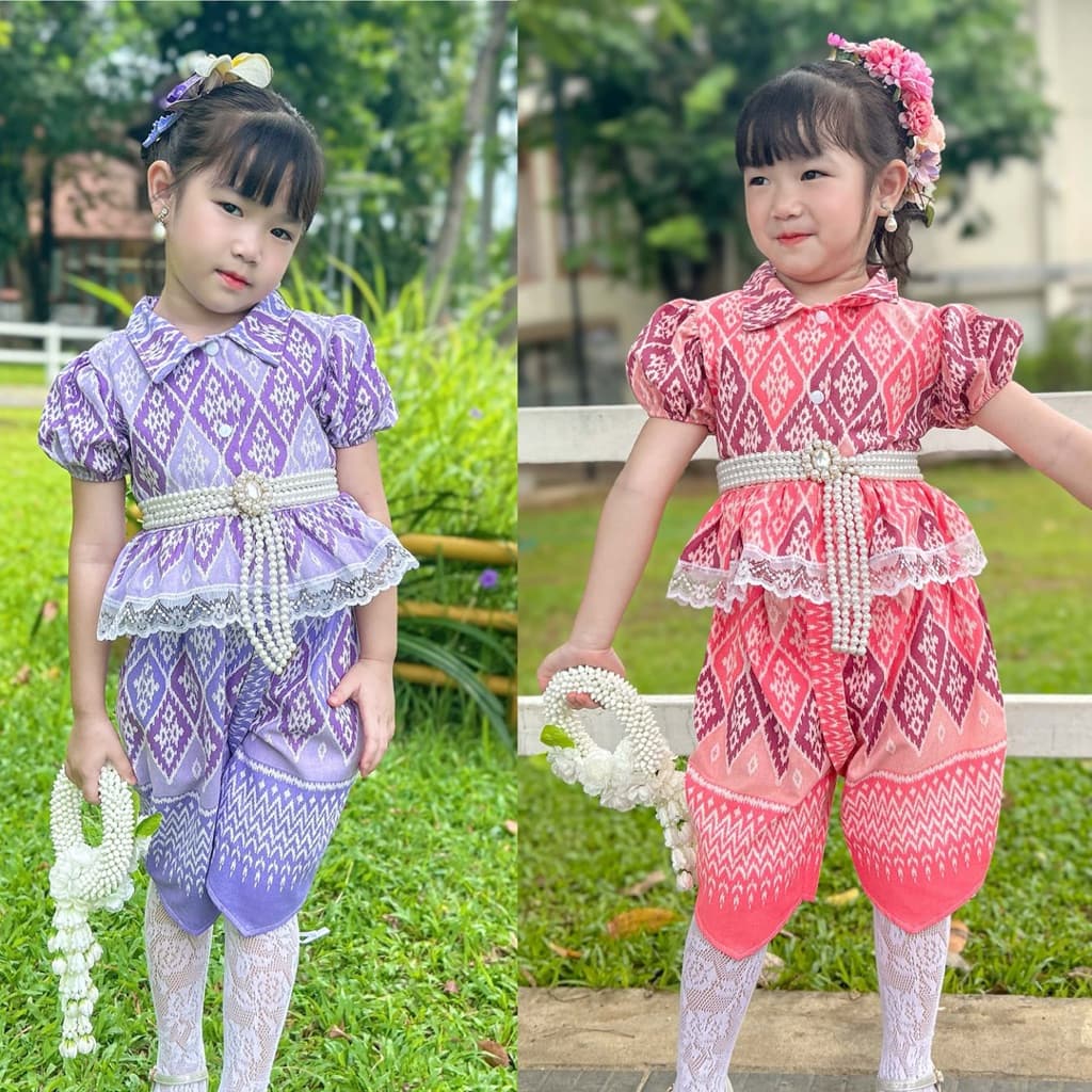 ชุดไทยเด็กผู้หญิง รุ่นโจมกระเบน ผ้าฝ้าย 1-5ปี รูปที่ 4