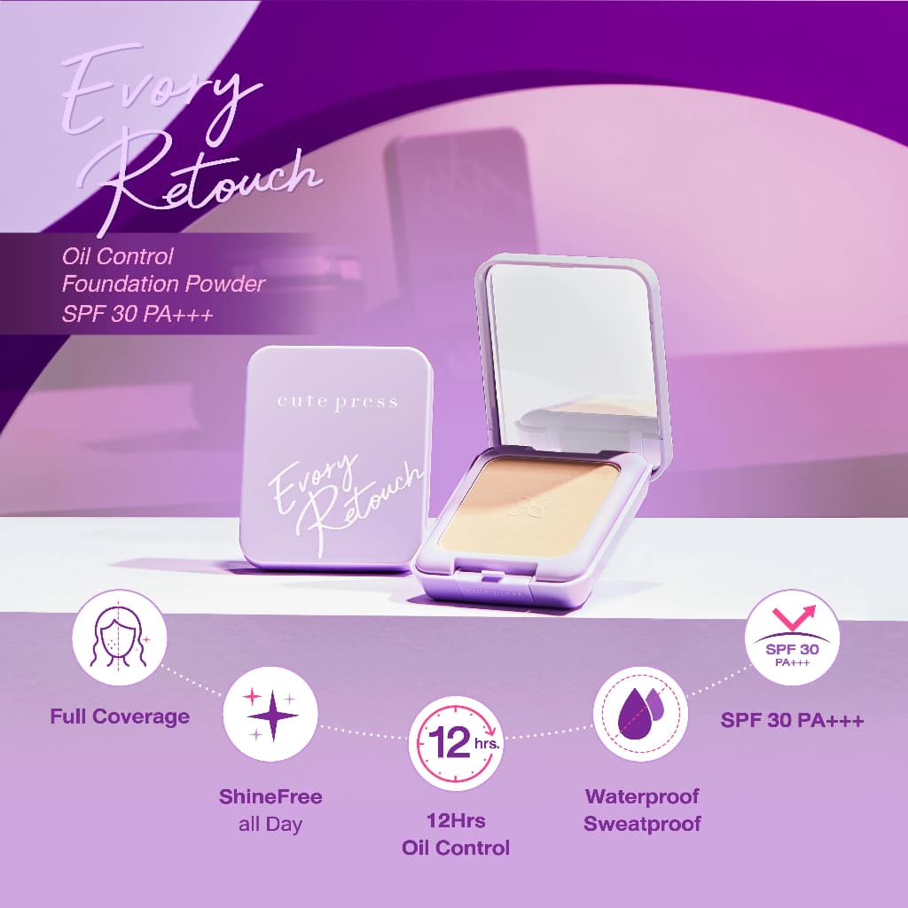 ** ตลับม่วง ** Cute Press Evory Retouch Oil Control SPF30 PA+++ คิวเพรส แป้งอิเวอร์รี่ รีทัช ออยล์ คอนโทรล รูปที่ 3