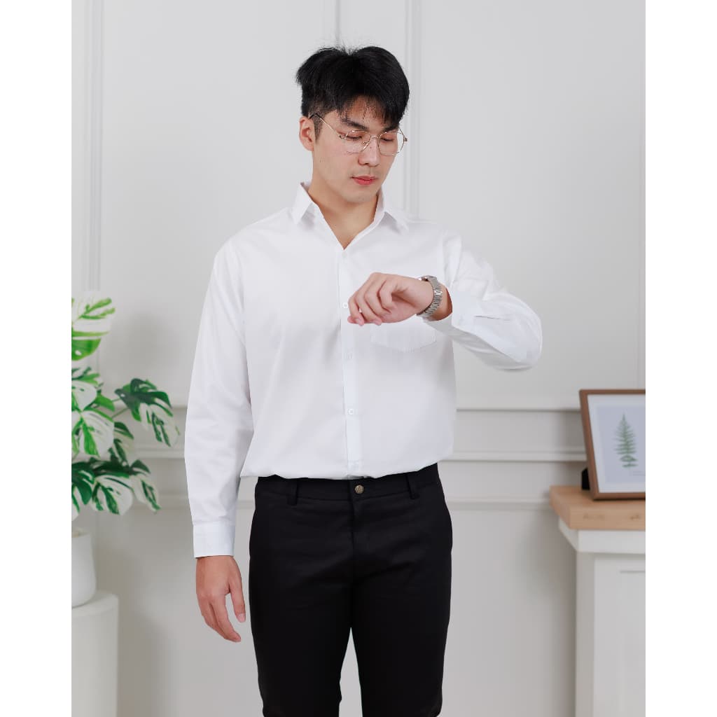 เสื้อเชิ้ตขาวแขนยาว ไซส์ อก 40 - 60 นิ้ว มีไซส์ใหญ่พิเศษ ผ้าทวิล ผ้าออกฟอต รูปที่ 5