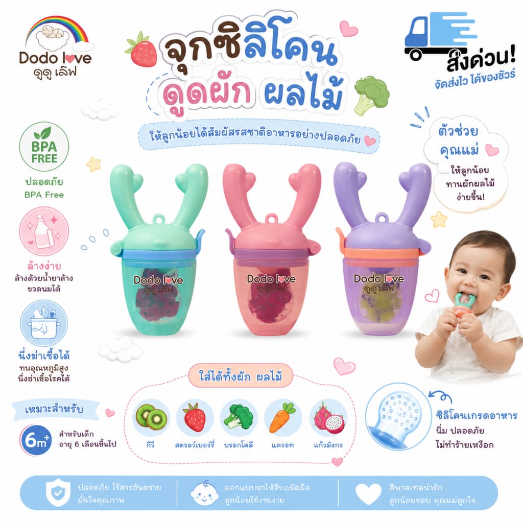 ส่งด่วน LitteBaby X DoDolove จุกซิลิโคน ดูดผักผลไม้ จุกนมหลอก จุกหลอกสำหรับเด็กหัดกัดกินผลไม้ รูปที่ 1