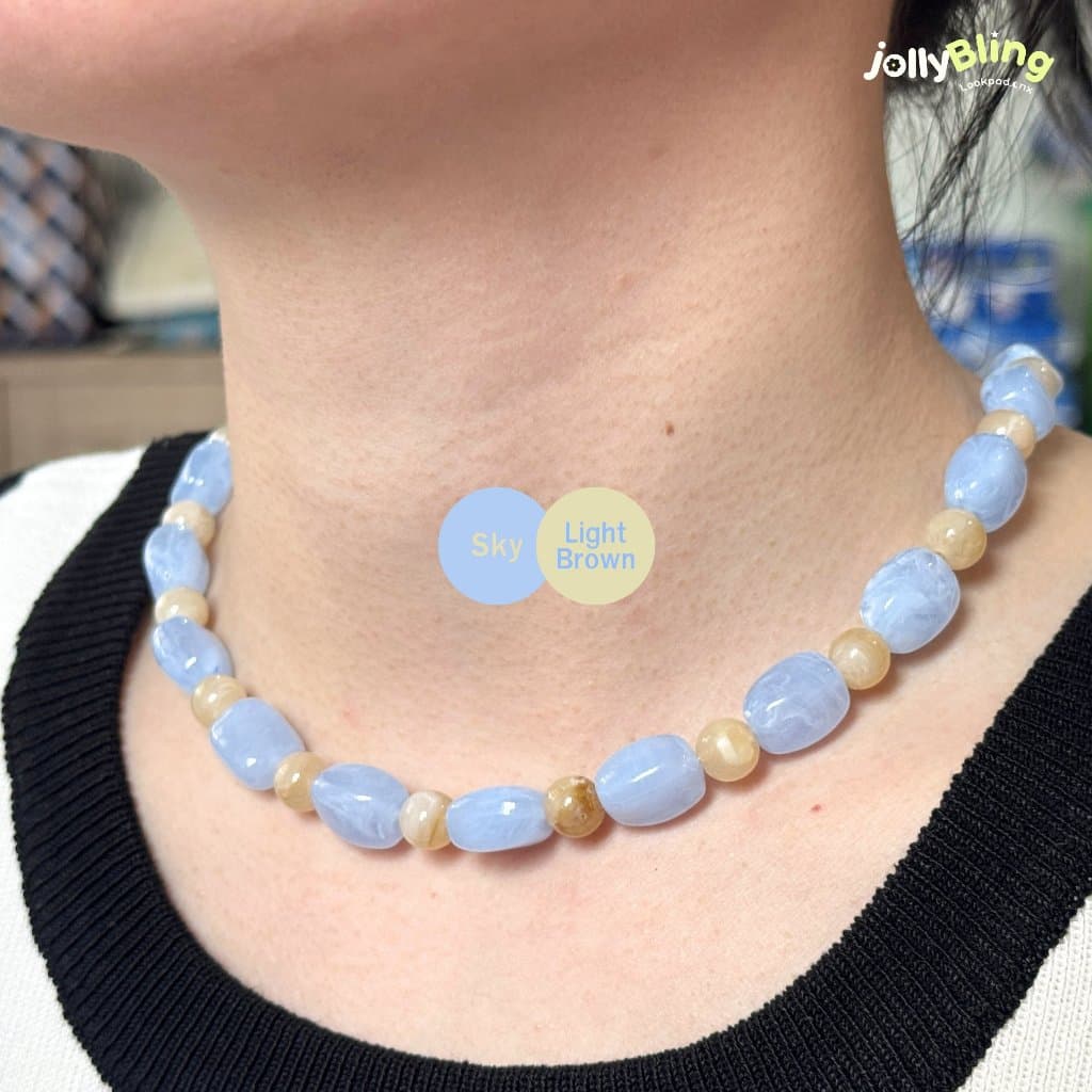 JollyBling - สร้อยคอลูกปัดหินเทียมทรงสี่เหลี่ยมสลับทรงกลม ใส่ง่าย แมทช์ได้ทุกลุค รูปที่ 3