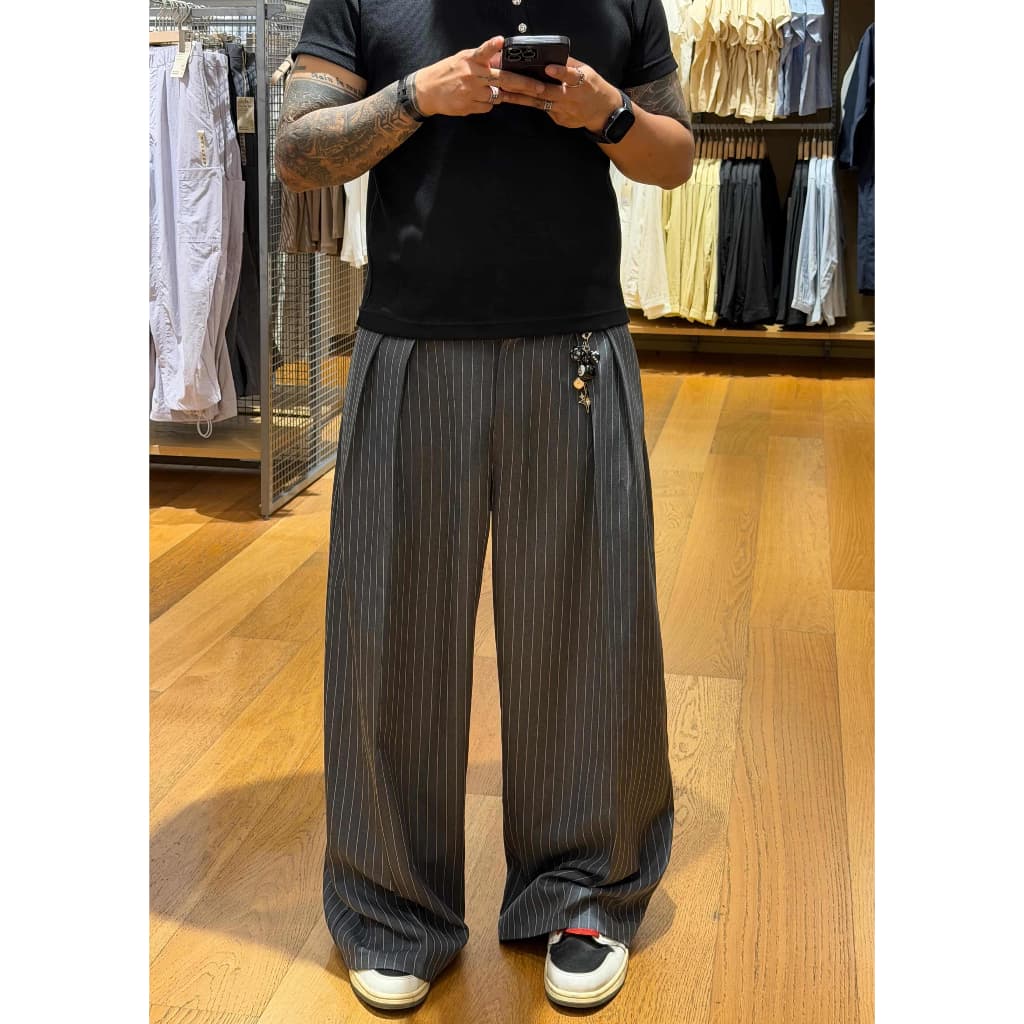 HEAVEN.ELITE BAGGY PANTS กางเกงขายาวทรงกระบอกใหญ่ทรงหลวม สไตล์เกาหลี ดีไซน์สวยหรู ดูมีสไตล์ เอว28-52 รูปที่ 4