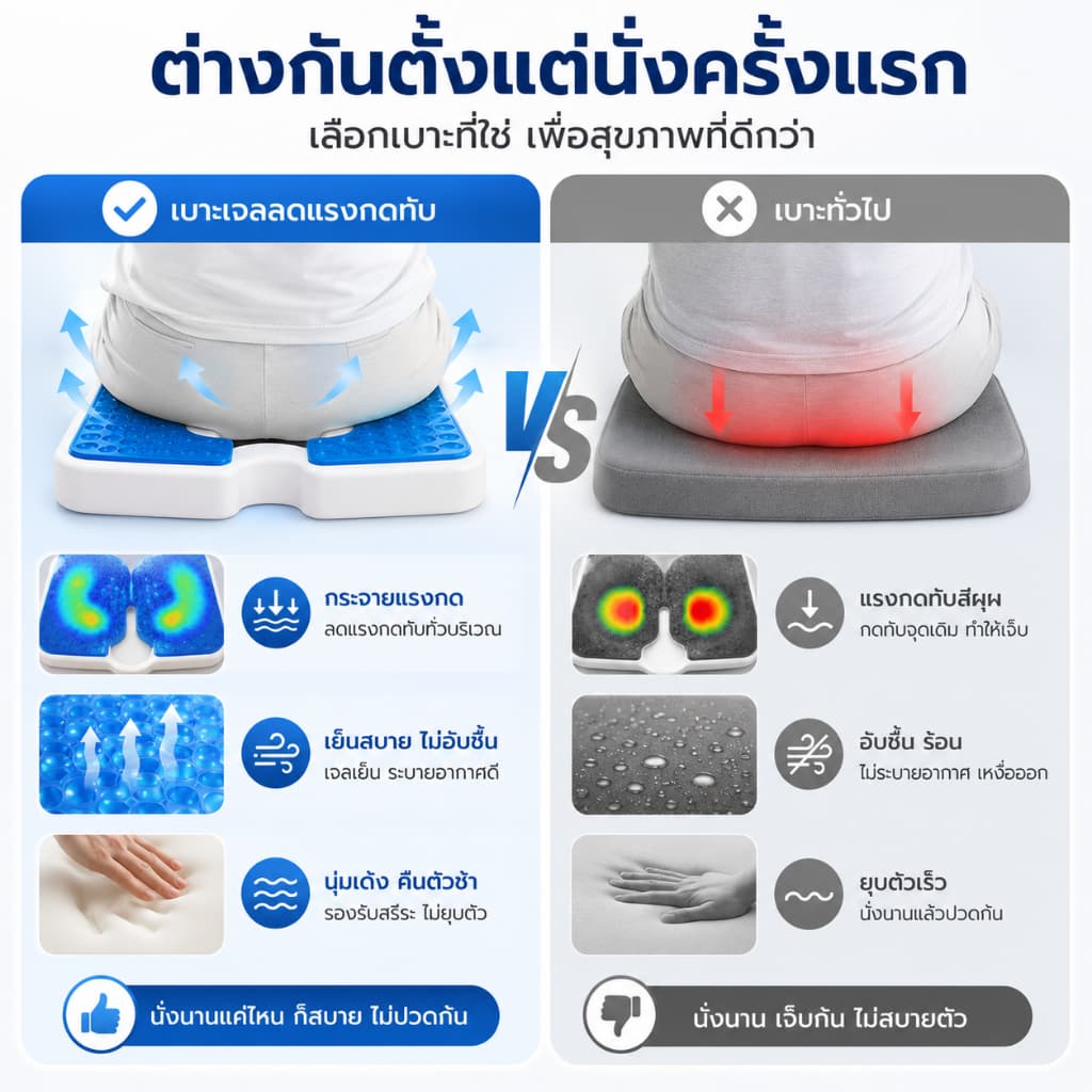 เบาะเจลรังผึ้ง ลดแรงกดทับ เบาะรองนั่งแผลกดทับ เจลเย็น ระบายอากาศ ริดสีดวง ปวดหลัง นั่งทำงาน ขับรถ ผู้สูงอายุเบาะรองนั่งป รูปที่ 3