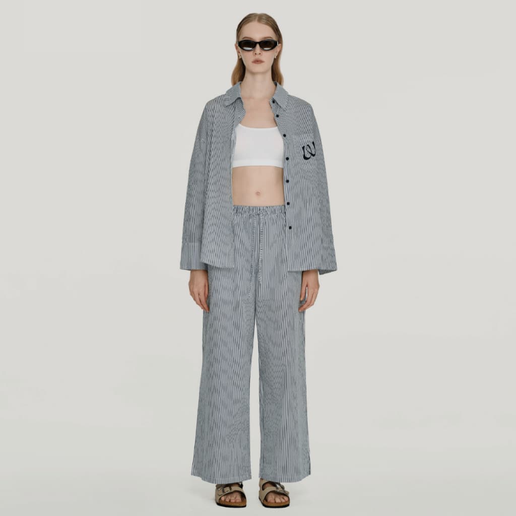 Withit stripe pants with drawstring กางเกงขายาวลายทาง - BTW36634 รูปที่ 1