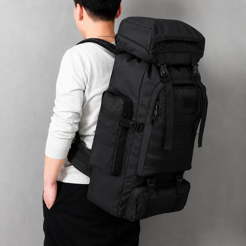 กระเป๋าเดินทาง 80L Backpack กันน้ำ ใบใหญ่ รุ่นลายทหาร / สีดำ กระเป๋าเดินป่า แคมป์ปิ้ง Outdoor จุเยอะ ทนทาน รูปที่ 2