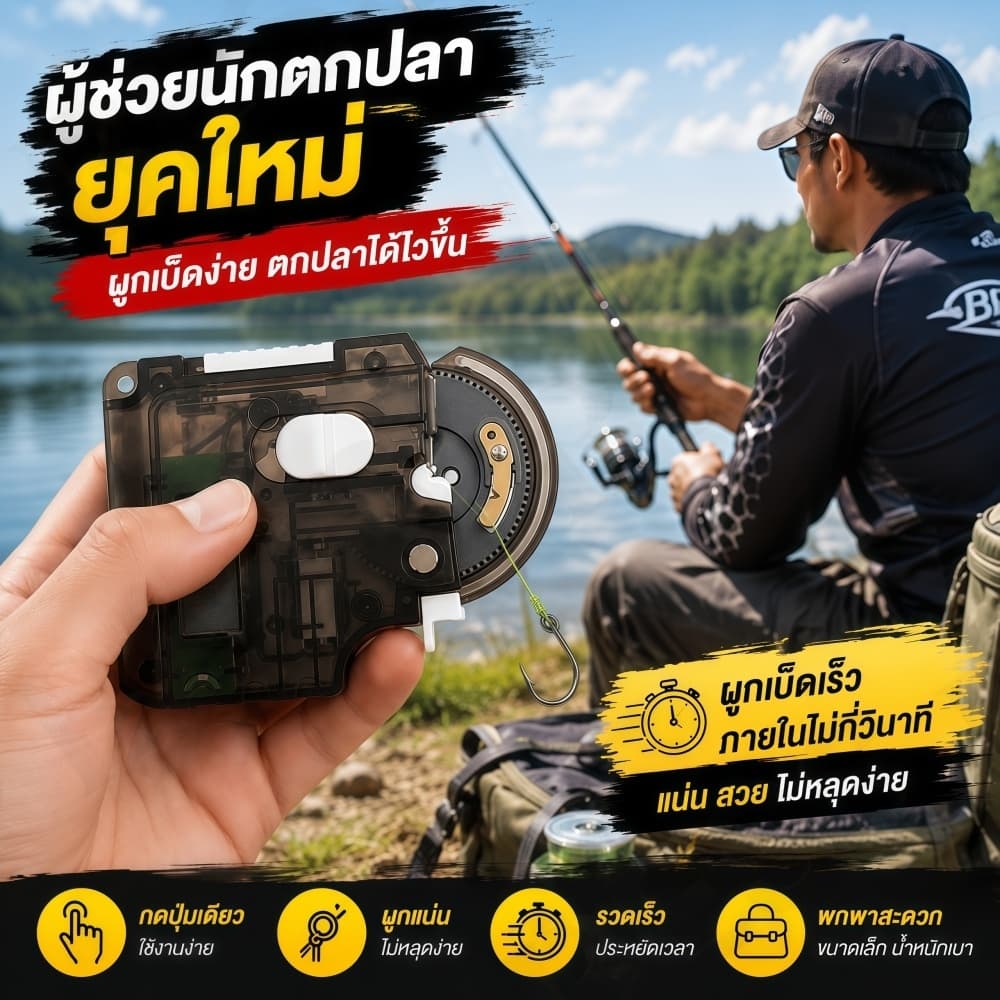 A52- เครื่องผูกเบ็ดอัตโนมัติแบบใส่ถ่าน อุปกรณ์ผูกเบ็ดตกปลาแบบพกพา งานเนี๊ยบเหมือนโปร ด่วน รูปที่ 1