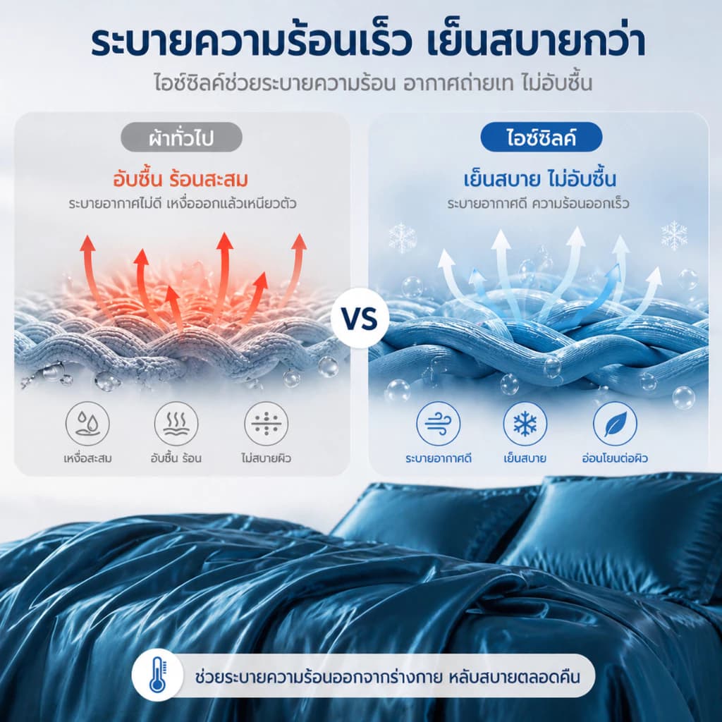 ชุดเครื่องนอนเย็น 4 ชิ้น ชนิดผ้าซาติน เนื้อนิ่ม เย็นสบาย ผ้าปูที่นอนรัดมุม + ปลอกหมอน + ปลอกผ้านวม รูปที่ 6