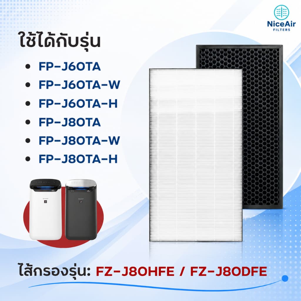 แผ่นกรองอากาศ Sharp FZ-J80HFE สำหรับ เครื่องฟอกอากาศ รุ่น FP-J60TA, FP-J80TA ฟิลเตอร์ ไส้กรองชาร์ป รูปที่ 2