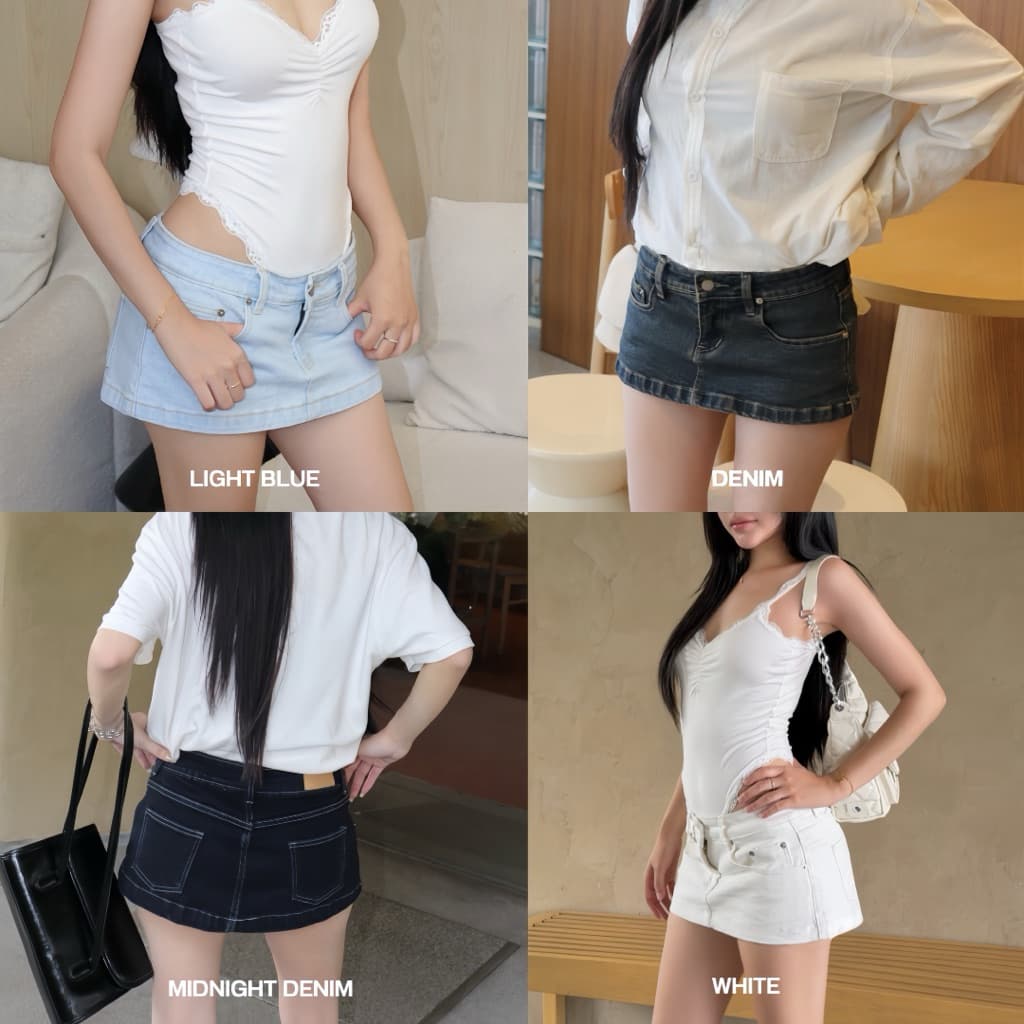 ‼ มีส่งด่วน‼ กระโปรงยีนส์เอวต่ำ ทรงเอวต่ำ Mini skirt จากไทย สำหรับผู้หญิง รูปที่ 5