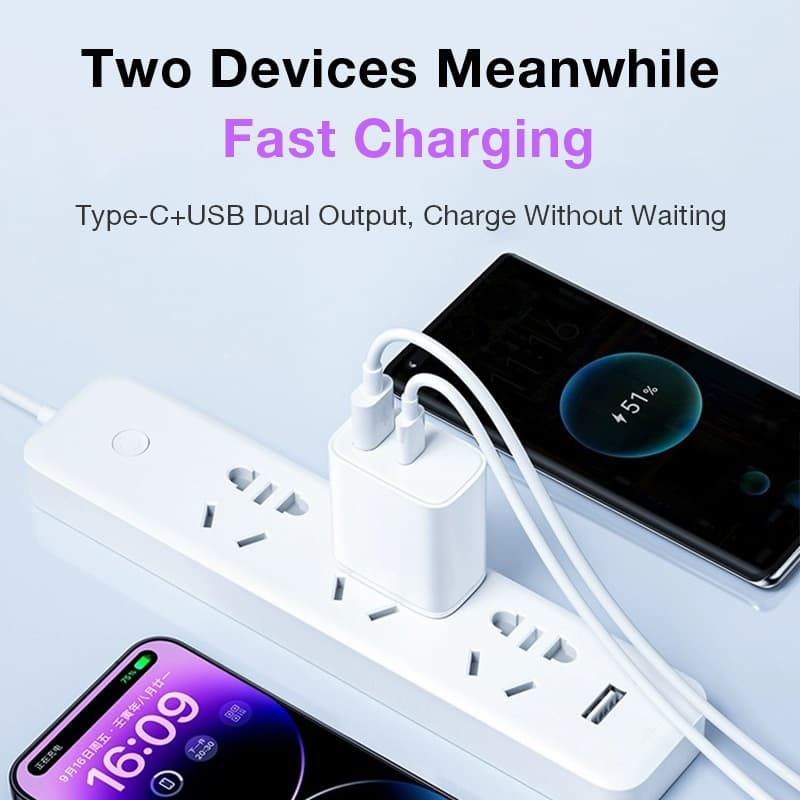 K8 หัวชาร์จ อินเทอร์เฟซ USB-A + Type-C หัวชาร์จ PD20W หัวชาร์จมินิสีขาว USB 18W + USB-C 20W รูปที่ 5