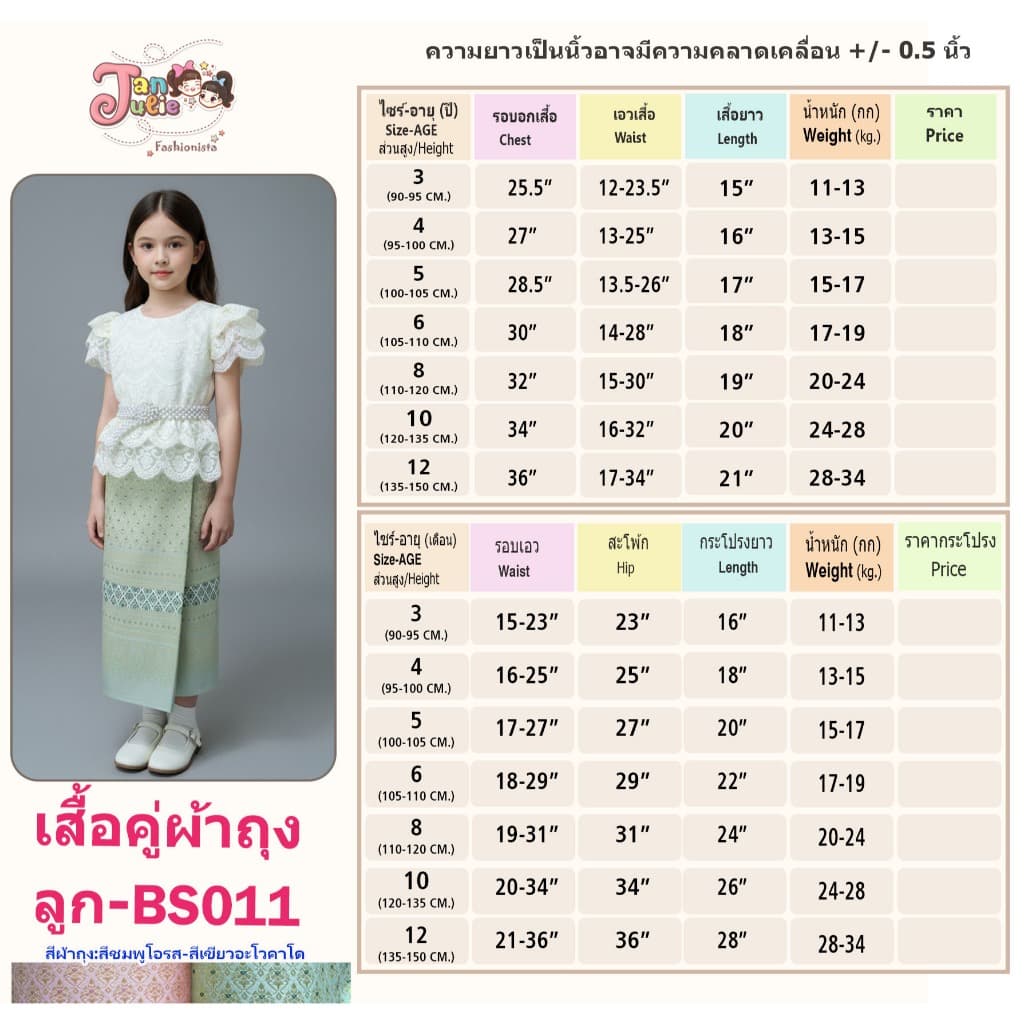 BS011 รุ่นหยกสยาม ชุดไทยเด็กผู้หญิง ประยุกต์ ออกงาน เสื้อลูกไม้มุก ลอยกระทง เด็กโต สีเขียวชมพู รูปที่ 7