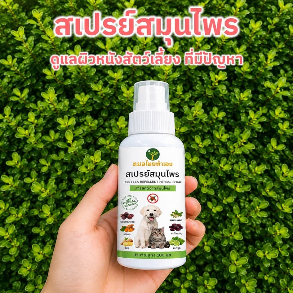 หมอไทยทำเอง สเปรย์ดูแลผิวหนังสัตว์เลี้ยง ที่มีปัญหา สุนัขและแมว 100 ml. สมุนไพร หมอไทยทำเอง