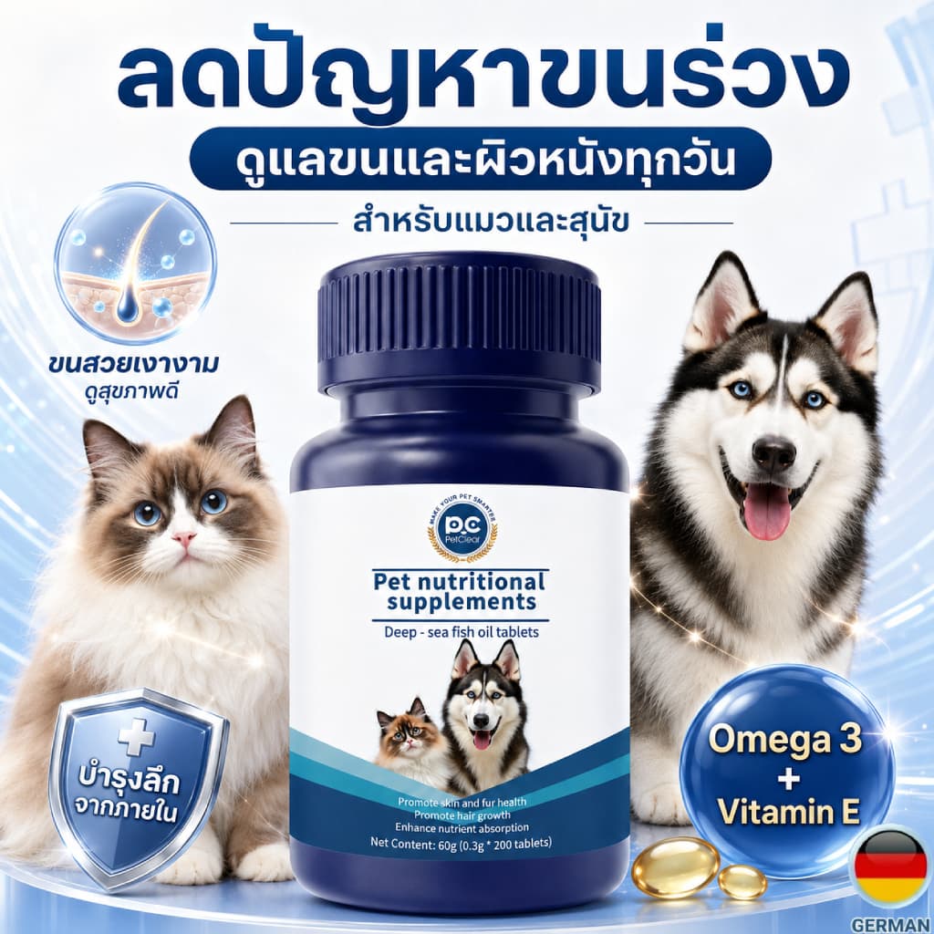 PetClear โอเมก้า 3 Fish Oil Tablets ขนสวยเงางาม สำหรับสุนัขแมว 200 เม็ด รูปที่ 9