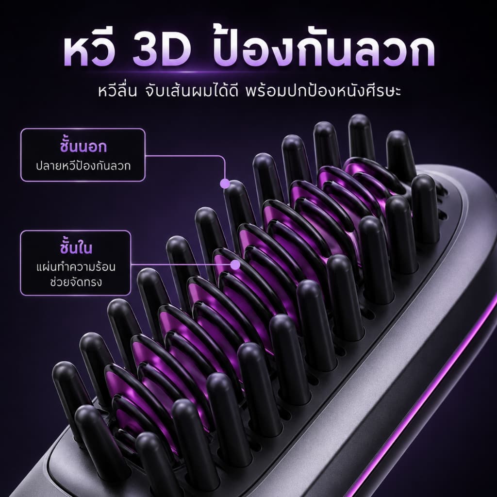 Sorf แปรงหวีผมตรงไร้สาย หวีไฟฟ้าพกพา ร้อนเร็ว 20 วิ ปรับความร้อน 3 ระดับ ไอออนลบ ชาร์จ Type-C สำหรับผมตรง/ม้วนปลาย รูปที่ 6