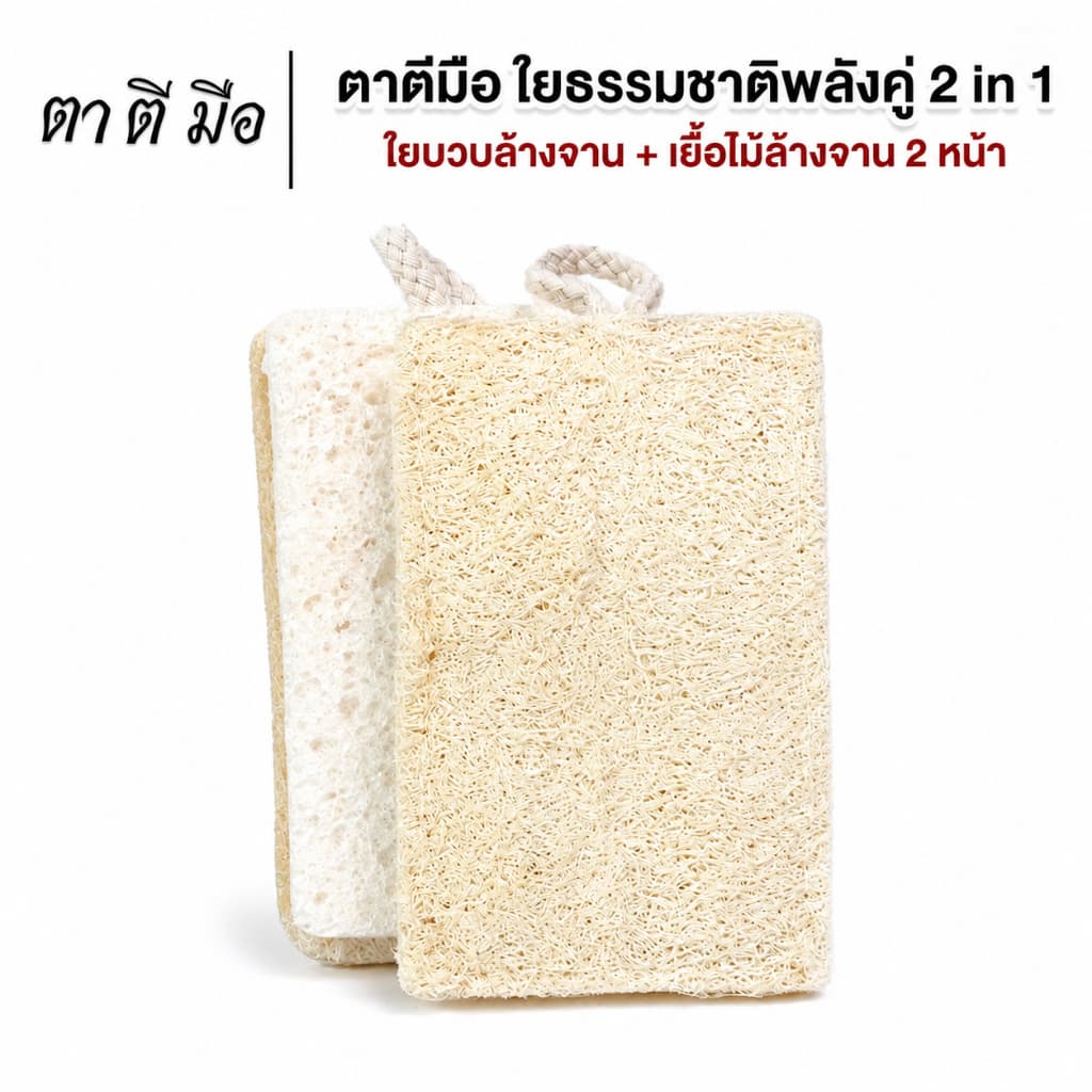 ตาตีมือ ใยบวบล้างจาน 2 หน้า ล้างกระทะ ใยบวบธรรมชาติไม่อัดแบน อ่อนโยนต่อภาชนะ รูปที่ 1