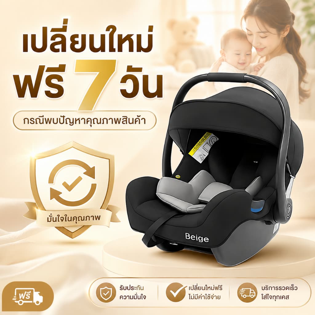 Beige คาร์ซีทเด็ก คาร์ซีทกระเช้า คาร์ซีท เด็กแรกเกิด หิ้วได้ พกพาง่าย เบาะรถยนต์เด็ก 0-15 เดือน รูปที่ 3