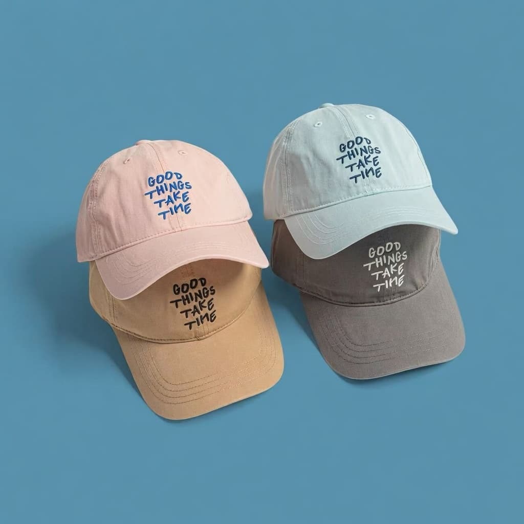 หมวกแก๊ปปัก GOOD THINGS TAKE TIME หมวกเบสบอล Unisex 6 สี ปรับขนาดได้ รูปที่ 1