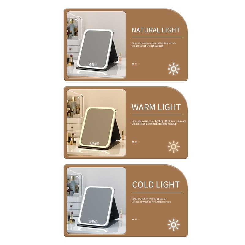 กระจกแต่งหน้า LED กระจกมีไฟ แสงไฟ3สี ชาร์จUSB กระจกแต่งหน้า ส่องหน้า แบบพกพา กระจก กระจกตั้งโต๊ะ รูปที่ 3
