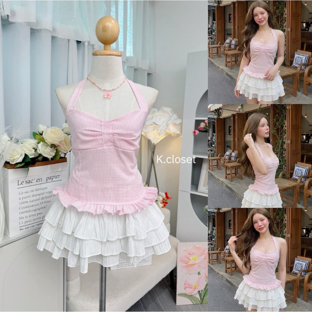 Faye Bow Topเสื้อสายเดี่ยวผูกคอทรงเข้ารูป ลายจุด สาวอวบใส่ได้อกถึง 42 รูปที่ 8