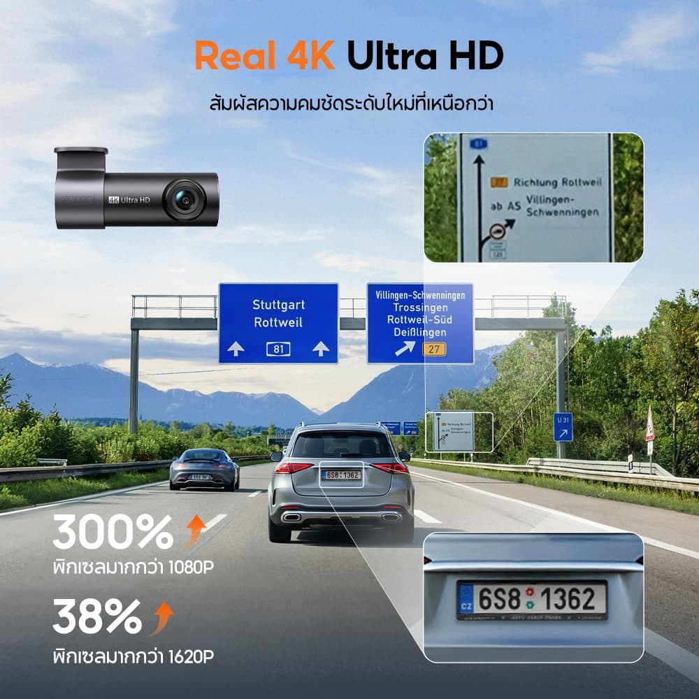 70mai Dash Cam M310 Plus 3K/4K Car Camera กล้องติดรถยนต์อัจฉริยะ ความละเอียด F1.55 เลนส์หมุน360° รูปที่ 3