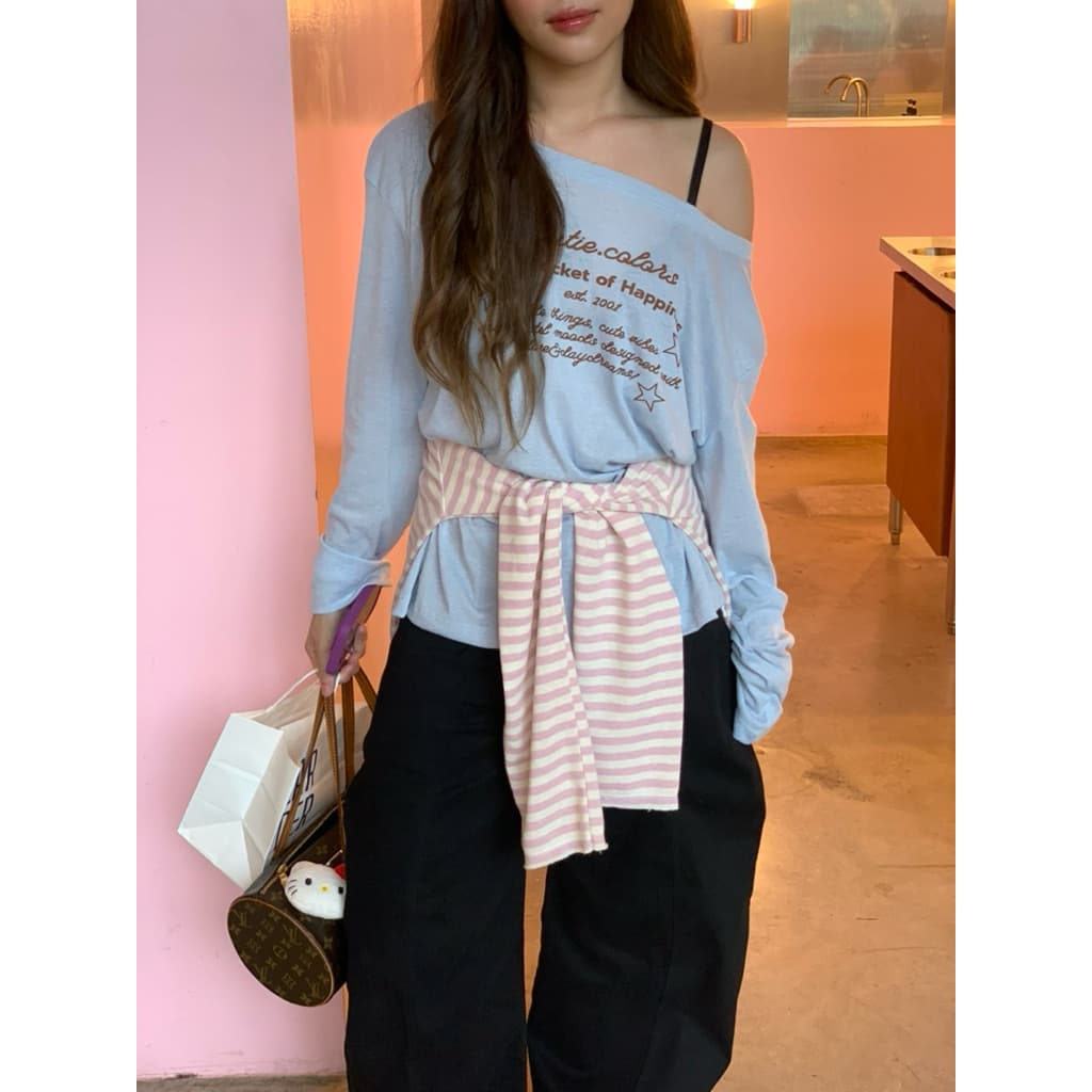 Cutie.Colors Your Pocker Off off-shoulder long sleeve เสื้อปาดไหล่ รูปที่ 2