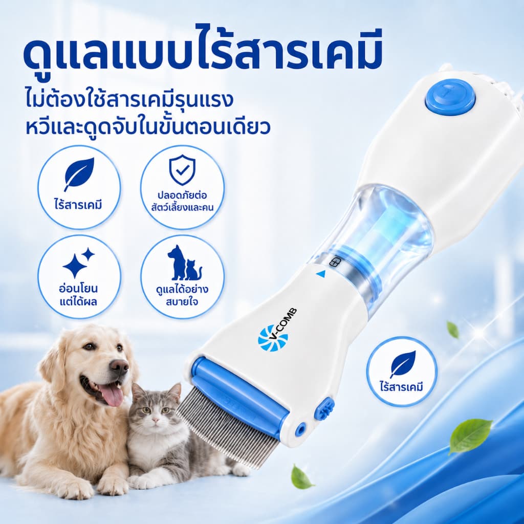 PETWELL หวีไฟฟ้ากำจัดเหา หวีดูดเหา หวีสางเหา เสียบปลั๊กและใช้งา ใช้ได้ทั้งคนและสุนัข รูปที่ 6