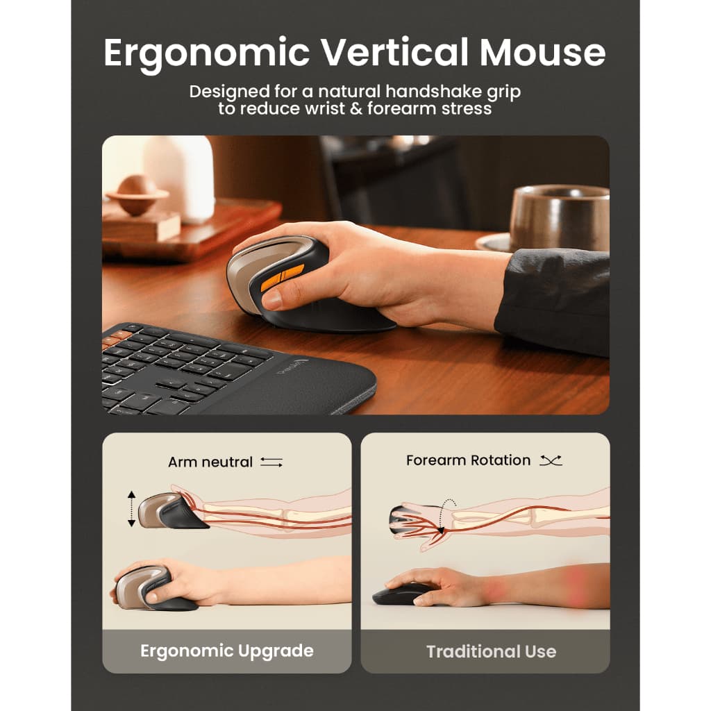 ProtoArc EM11 NL เมาส์แนวตั้ง Ergonomic ไร้สาย Bluetooth 2 ช่อง + 2.4G DPI 8000 ชาร์จได้ สีดำ-ทอง รับประกัน 2 ปี รูปที่ 4