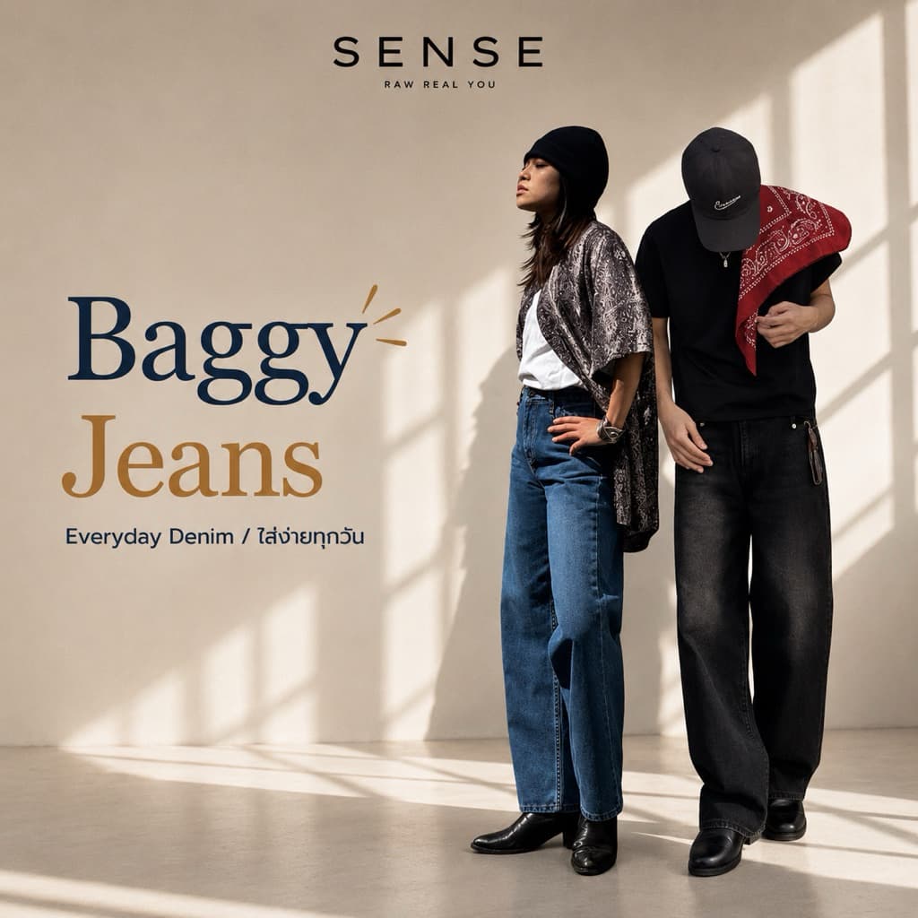 SENSE Baggy Jeans – Classic Blue / Black Only รูปที่ 2