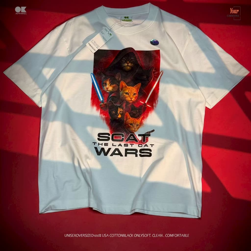OK Apparel เสื้อยืดคอกลมแขนสั้น ลาย Cat Wars Oversize Cotton USAคุ้มสุด! รูปที่ 8