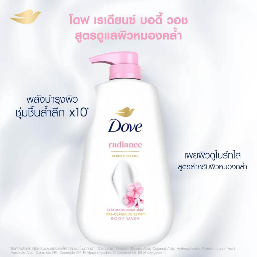 โดฟครีมอาบน้ำ สบู่เหลวสูตรอ่อนโยน สูตรซากุระ บอดี้ วอช เพื่อผิวดูไบร์ทใส ขนาด 500-900 กรัม.X2 รูปที่ 3