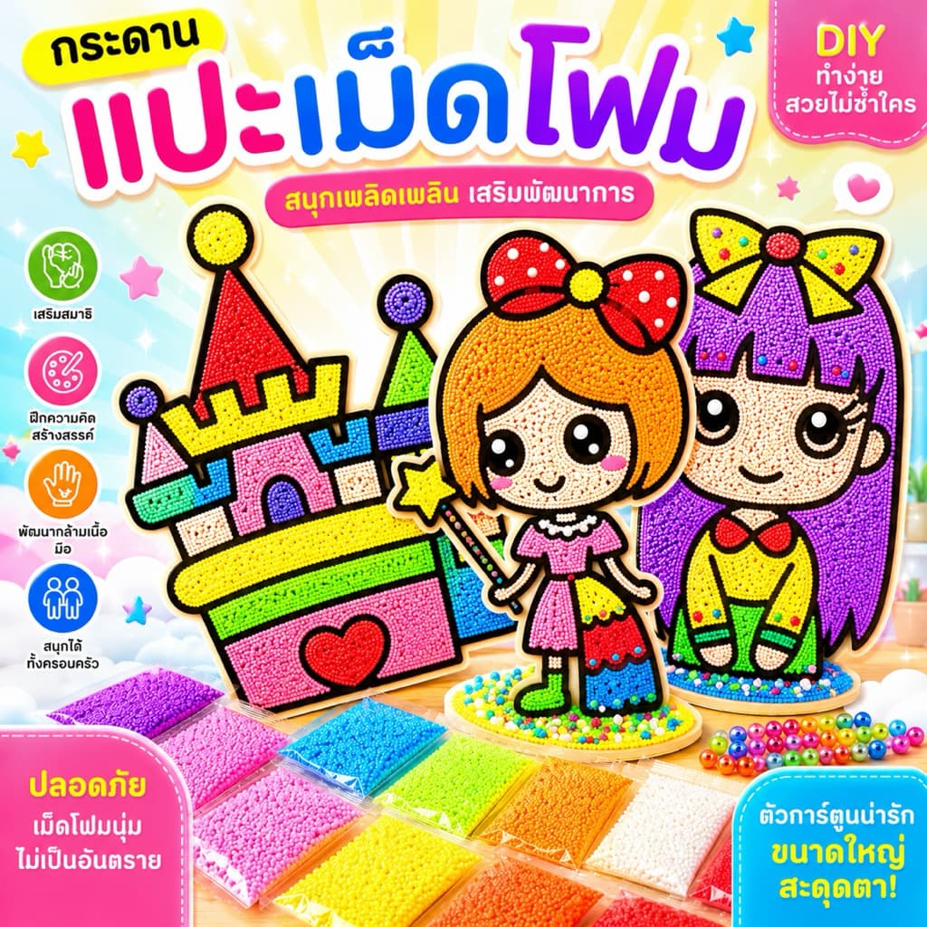 ลายเยอะ ดินโฟม กระดานแปะเม็ดโฟม diy ระบายสีแผ่นไม้ ดินปั้น ของเล่นเสริมพัฒนาการ ลายใหม่ รูปที่ 1