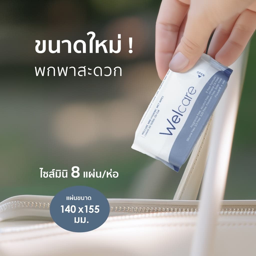 ทิชชู่เปียก Welcare Mini Hygienic Wet Wipes 8 ห่อ/แพ็ก ทำความสะอาดผิว สูตรไฮจีนิคไวพส์ รูปที่ 6