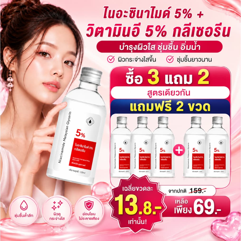 3 แถม 2 นิโคตินาไมด์ กลีเซอรีน 120MLโลชั่นบํารุงผิวกาย ครีมทาผิว ครีมโลชั่นไวท์เทนนิ่ง โลชั่นอัพผิว​ รูปที่ 1