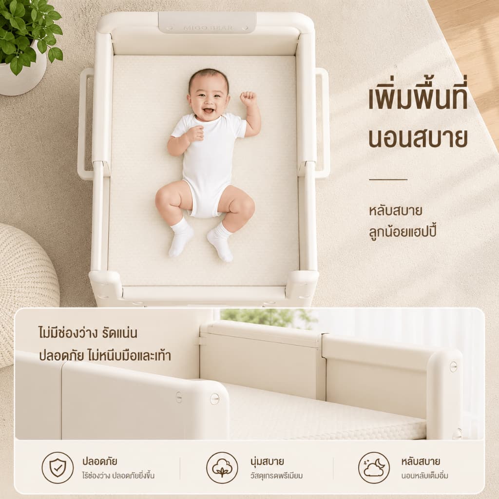 baby safetyโต๊ะเปลี่ยนผ้าอ้อม แรกเกิด ล้อหมุน เปลี่ยนเป็นตู้เก็บของ เบาะยางพารา มีตะกร้า รูปที่ 9