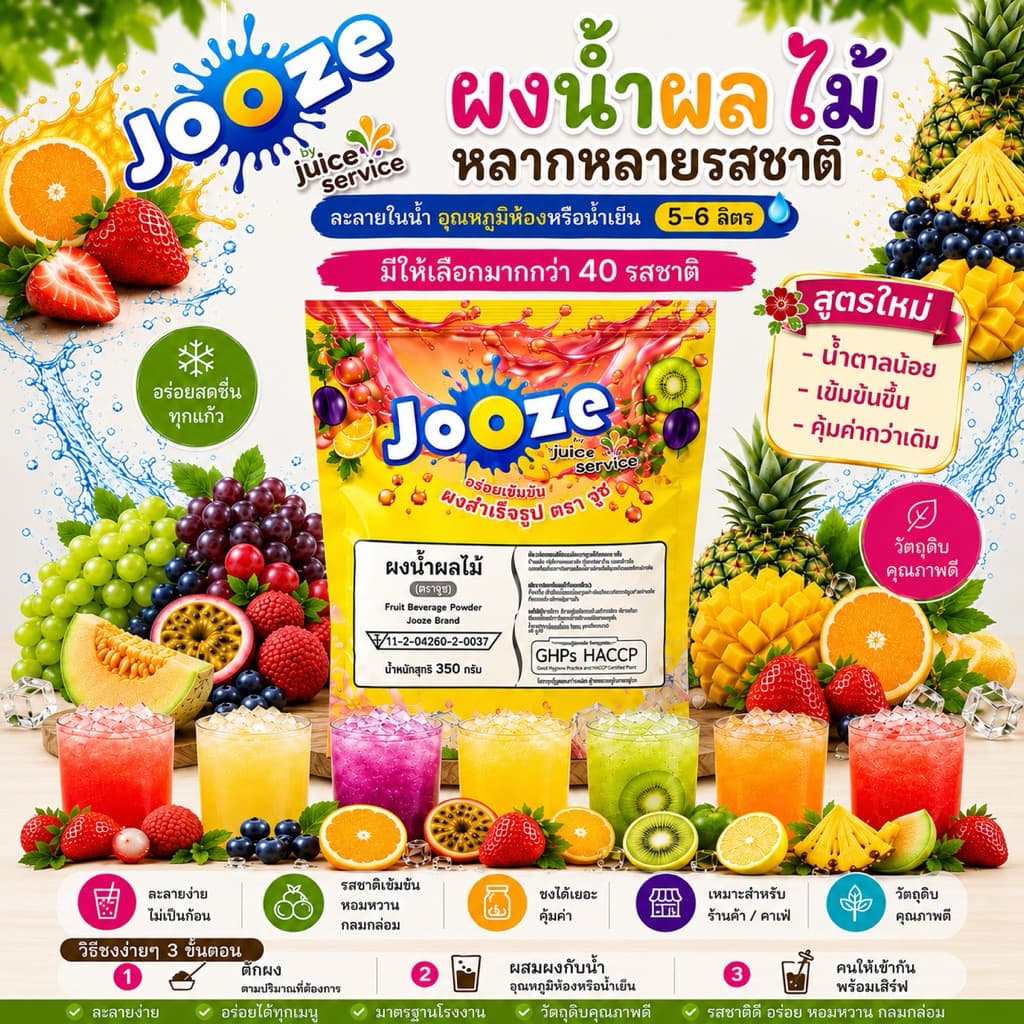 ผงน้ำผลไม้และน้ำสมุนไพรสำเร็จรูป ขนาด 350 กรัม ตราจูซ (JOOZE)