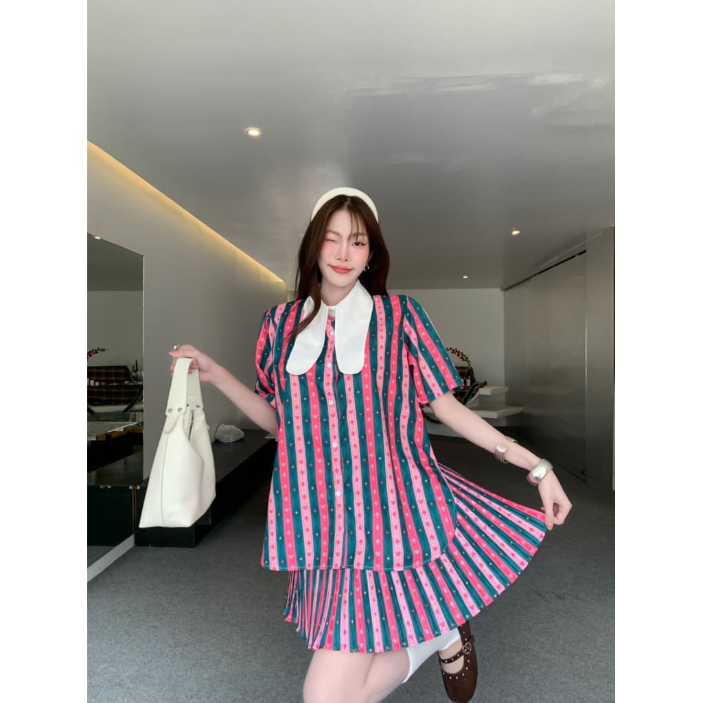 Tokyo set ชุดเซตกระโปรงพลีท เสื้อคอปก รูปที่ 7