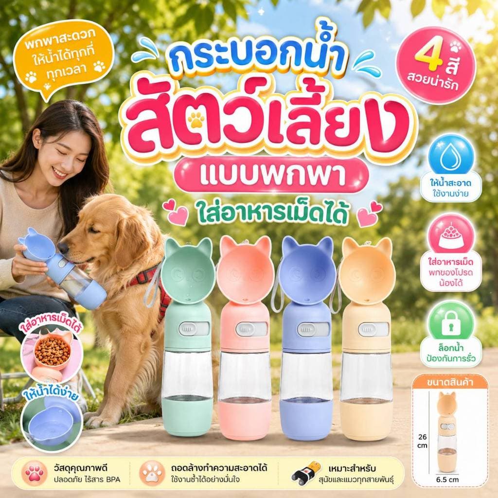 Boqi Factory ที่ให้น้ำสัตว์เลี้ยงแบบพกพา กระบอกน้ำพกพา ที่ให้น้ำ ให้อาหาร สัตว์เลี้ยง 80080 รูปที่ 2