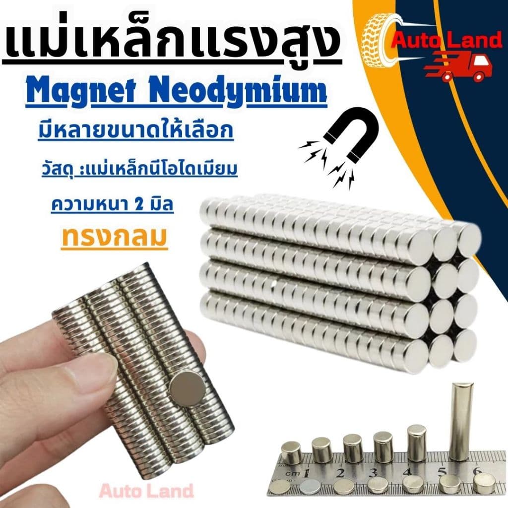 แม่เหล็กแรงสูง ทรงกลม แม่เหล็กนีโอไดเมีย Magnet Neodymium ความหนา 2มิล รูปที่ 1